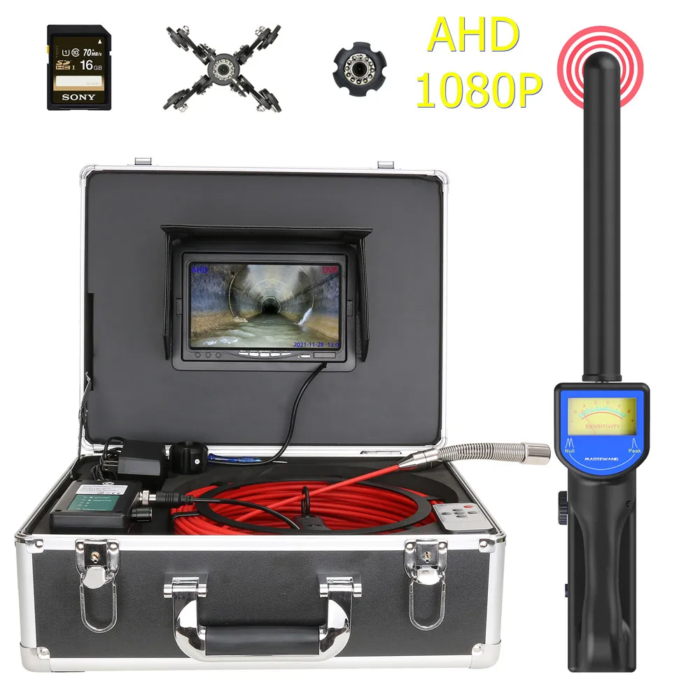 

512HZ Pipe Locator And DVR 16GB SD Card Pipe Inspection Camera 7Inch 1080P Screen Sewer Endoscope IP68 23MM Camera 12PCS