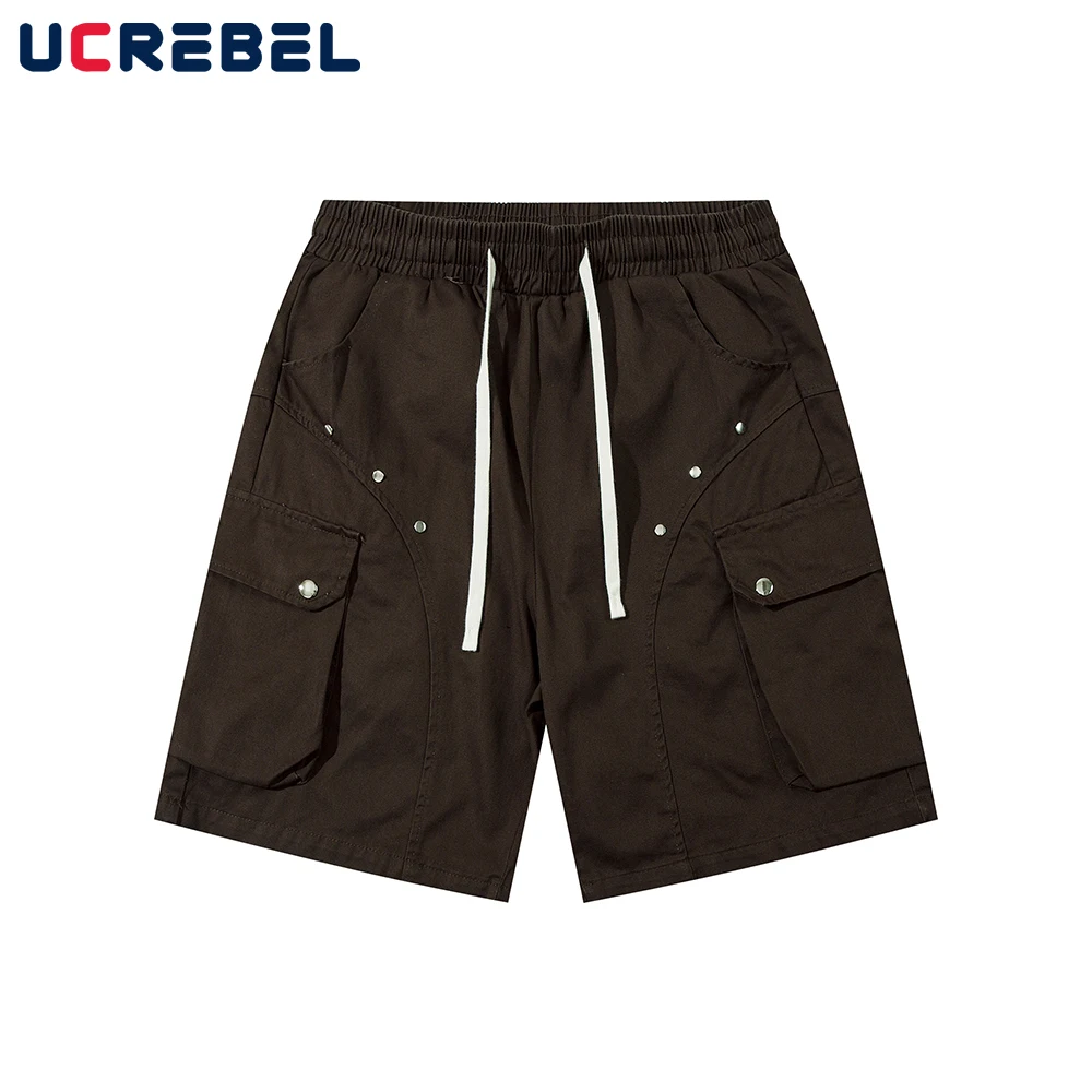 

Шорты мужские повседневные с несколькими карманами, однотонные свободные до колена, с кулиской, с эластичным поясом, варенные, в стиле High Street