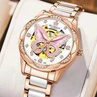 luxury ladies mechanical watch unique butterfly skeleton dial rhinestone design high end trendy all match watch gifts for women