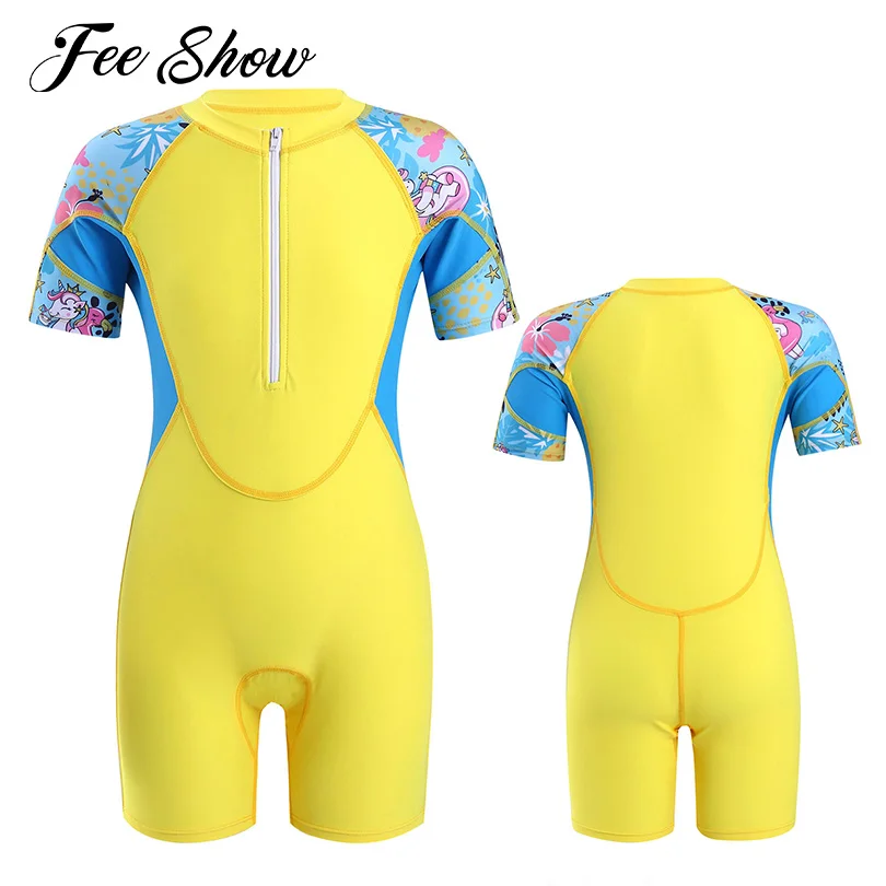 

Купальник с коротким рукавом Rashguard для девочек, сплошной купальник для серфинга, купальный костюм для дайвинга, боди на молнии, спортивная о...