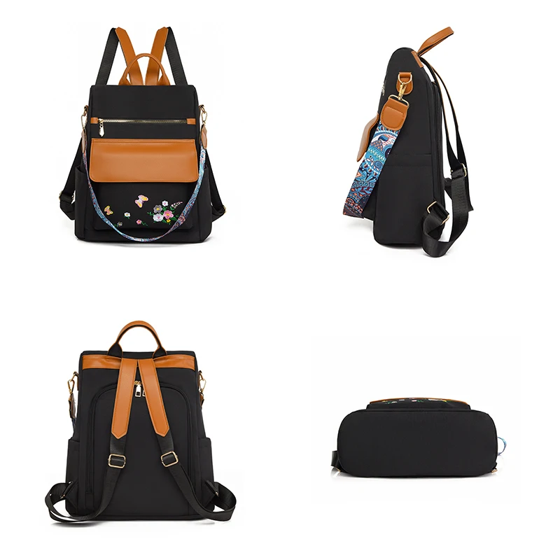 Женский модный рюкзак с вышивкой и защитой от кражи. Большая сумка через плечо из