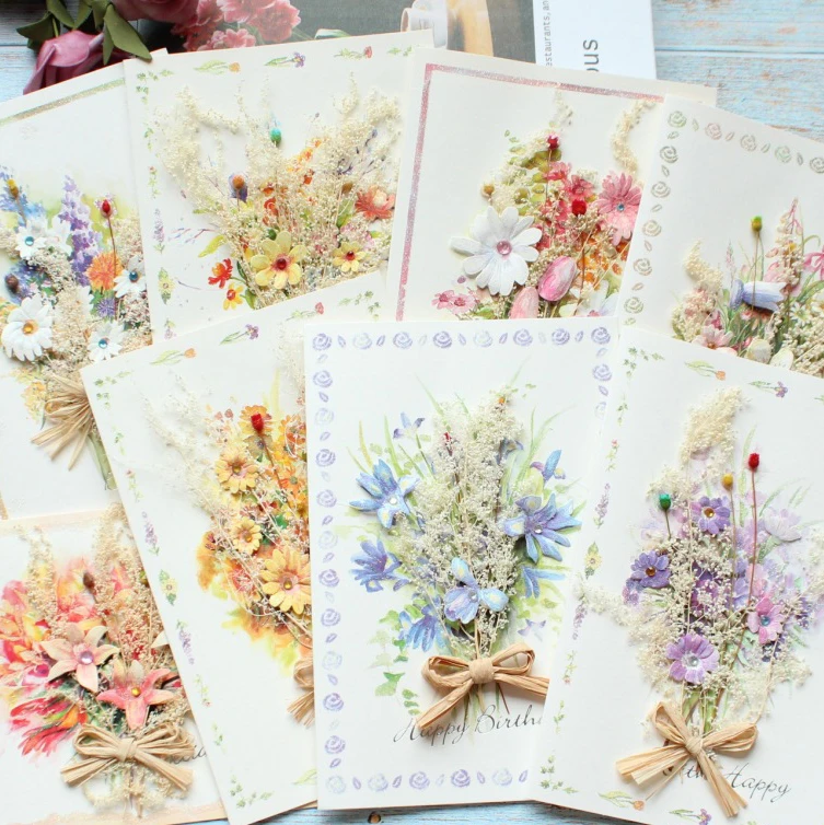 

4pcs Merry Christmas 3D Thank you for you Small Gift Writable message wedding invitation dry flower decoration greeting card