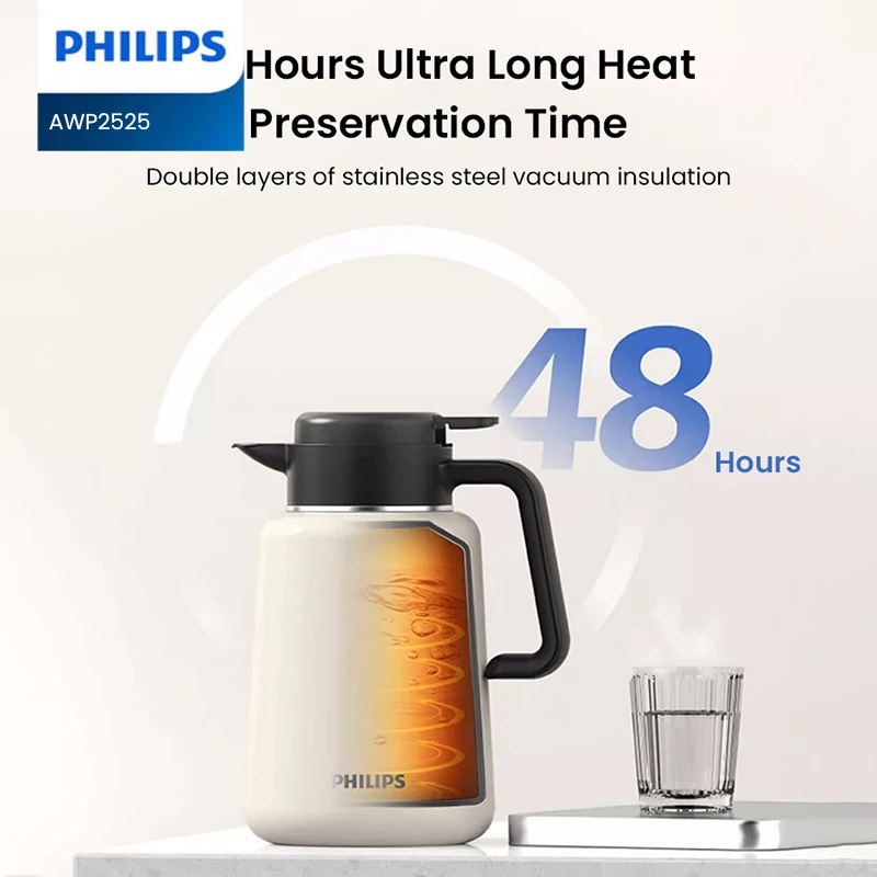 Фото Термос Philips 1.8 л из нержавеющей стали SUS316 с вакуумной изоляцией на 48 часов, для дома и кухни, AWP2525 №3