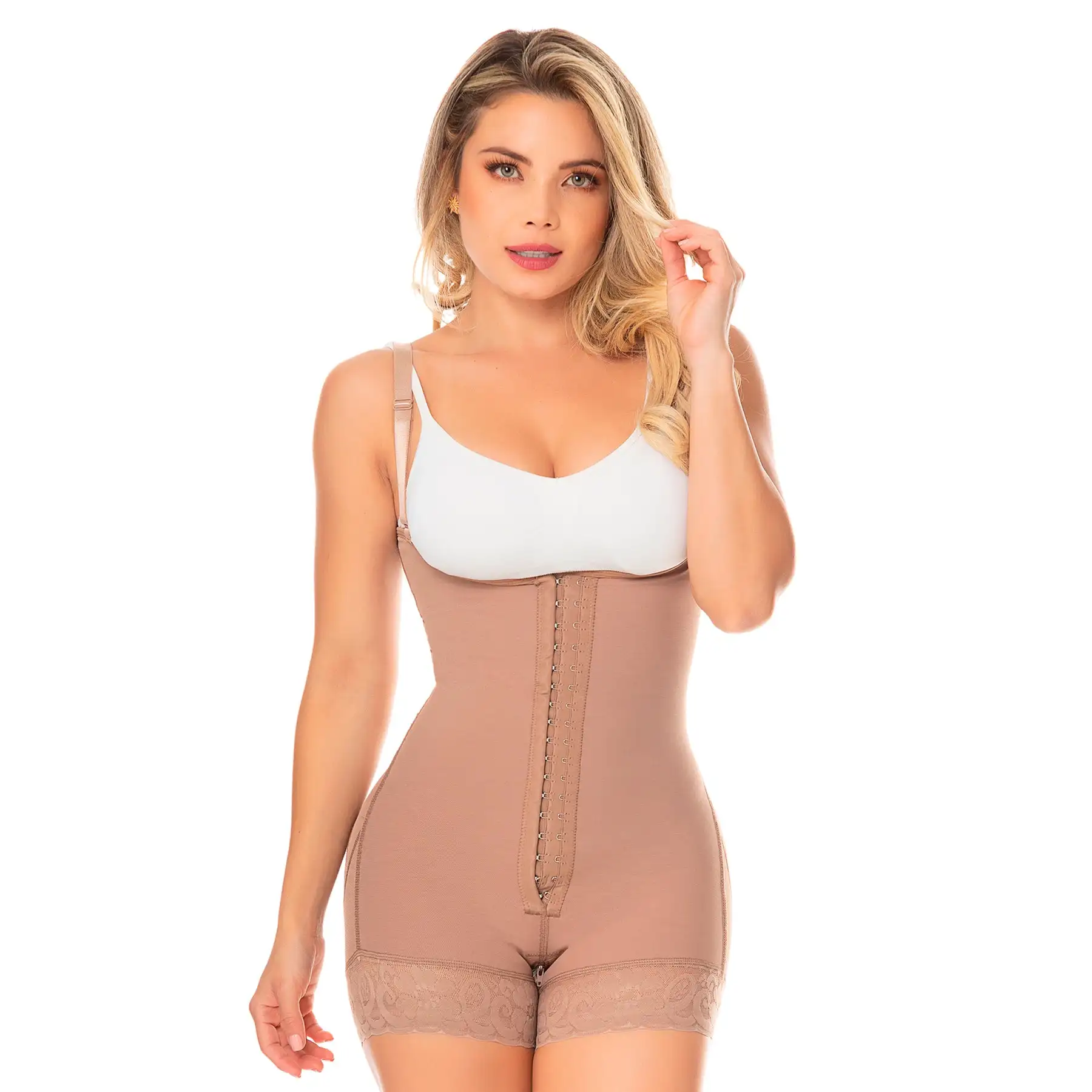 Body Shaper Short Girdle With 2 Line Hooks, Semi Covered Back, Free Breasts, Butt Lifting