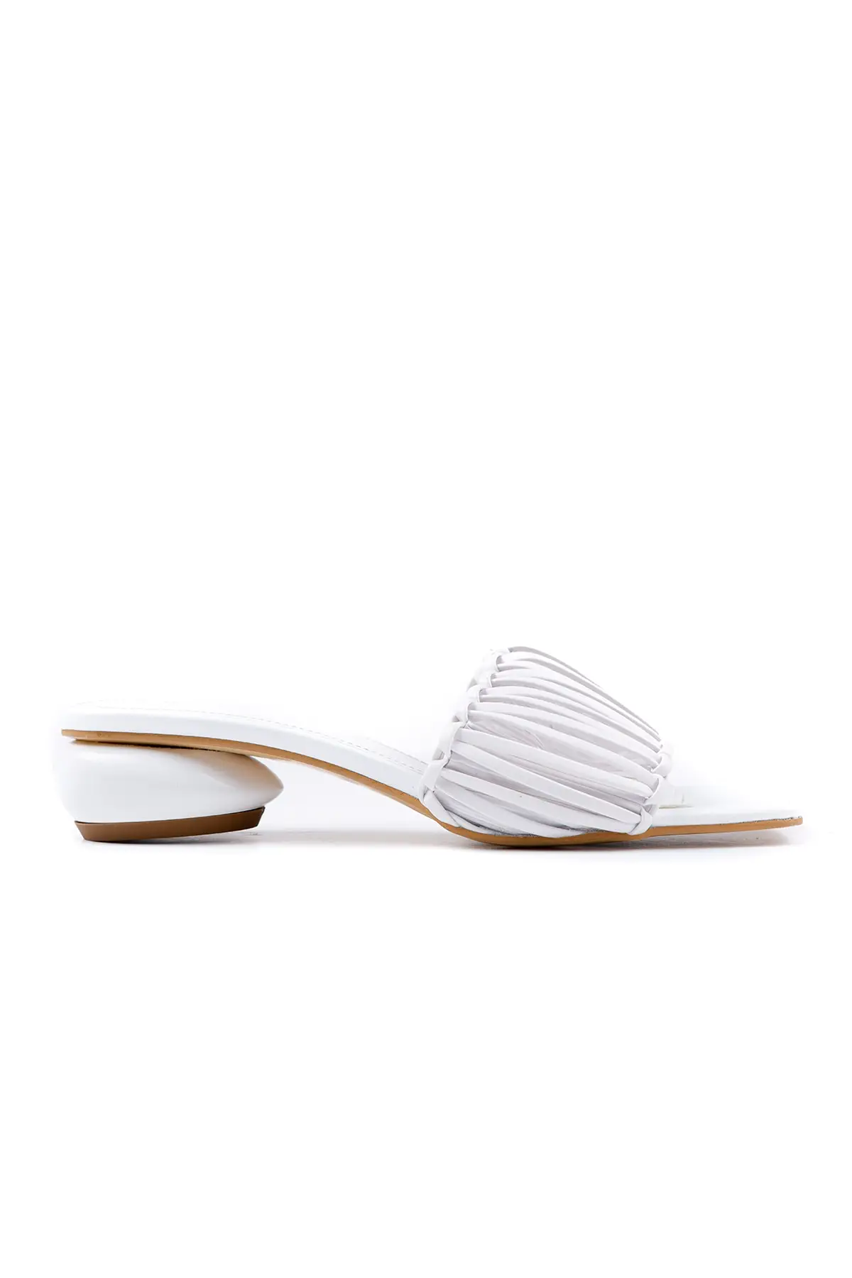 

Deena White Pleat Detailed Square Toe Egg Heels Slippers