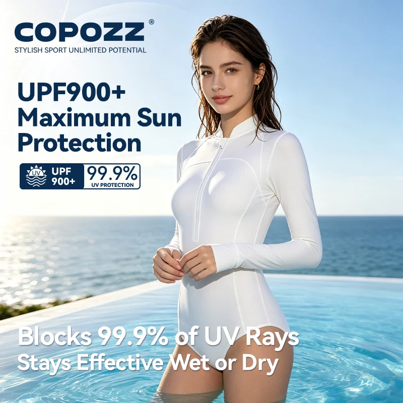 Фото Купальник COPOZZ с защитой от ультрафиолета для женщин, UPF50+, быстросохнущий, цельный, с защитой от высыпаний, для плавания, пляжный, для серфинга, с высоким воротом №2