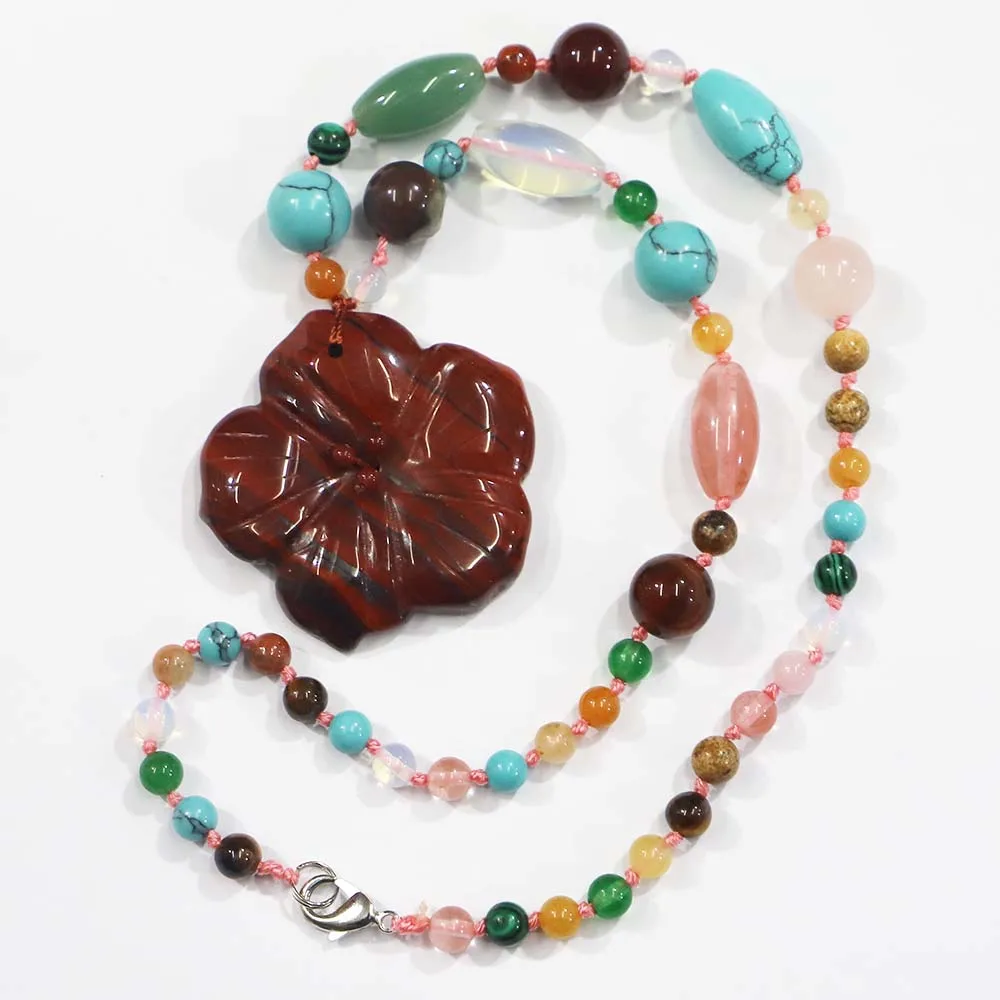 Natural  High Quality Magnolia Flower Knotted With Precious  Necklace Fashion Pendants Women Ethnic Beaded Sweater Chain Jewelr