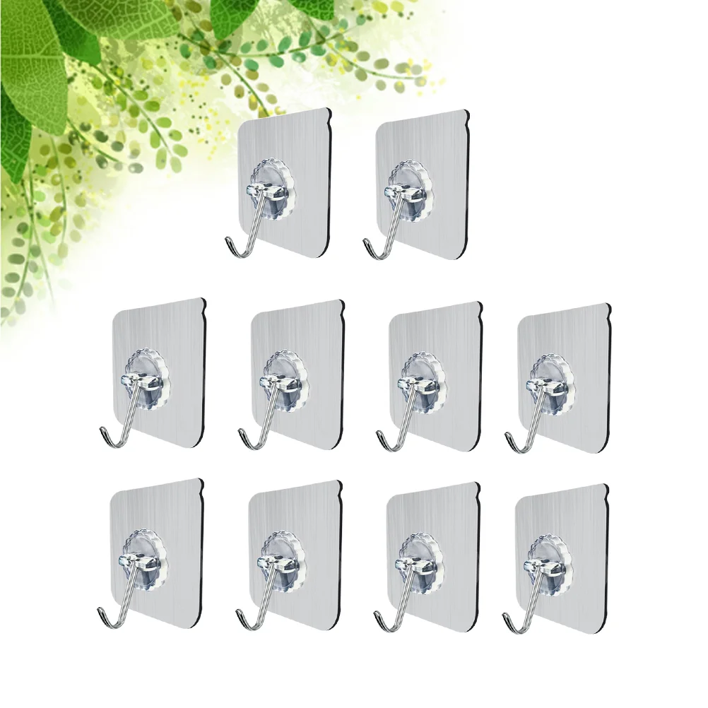 

10Pc Wall Hooks Utility Hooks Self Adhesive Towel Hook Kitchen Wall Hooks Stainless Hooks Transparent Reusable Seamless Hooks