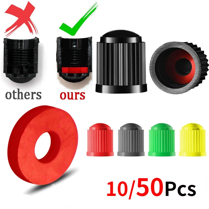 

10/50 Pcs Tire Valve Caps Black with O Rubber Ring Universal Stem Covers for Cars Bike and Bicycle Trucks Motorcycles