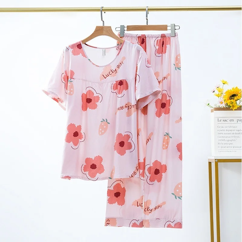 Women Pajamas Sets Soft Nightwear Summer Short Sleeve Pyjamas Animal Birld Print Sleepwear Female Pijamas Mujer