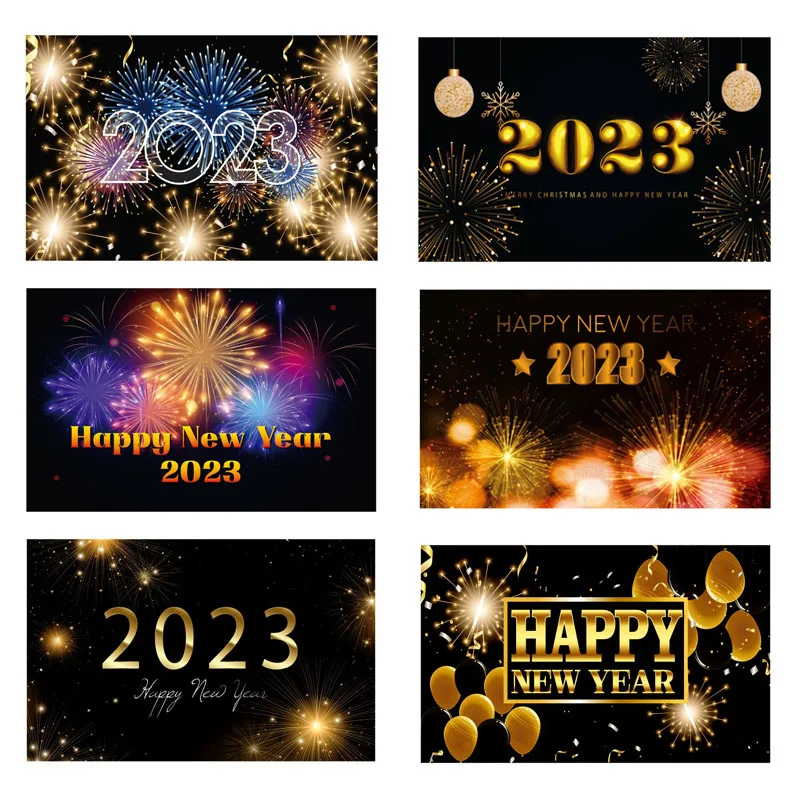 

Happy New Year Backdrop for 2023 Glitter Fireworks Balloons Champagne Photocall Welcome New Year Party Background Decorations