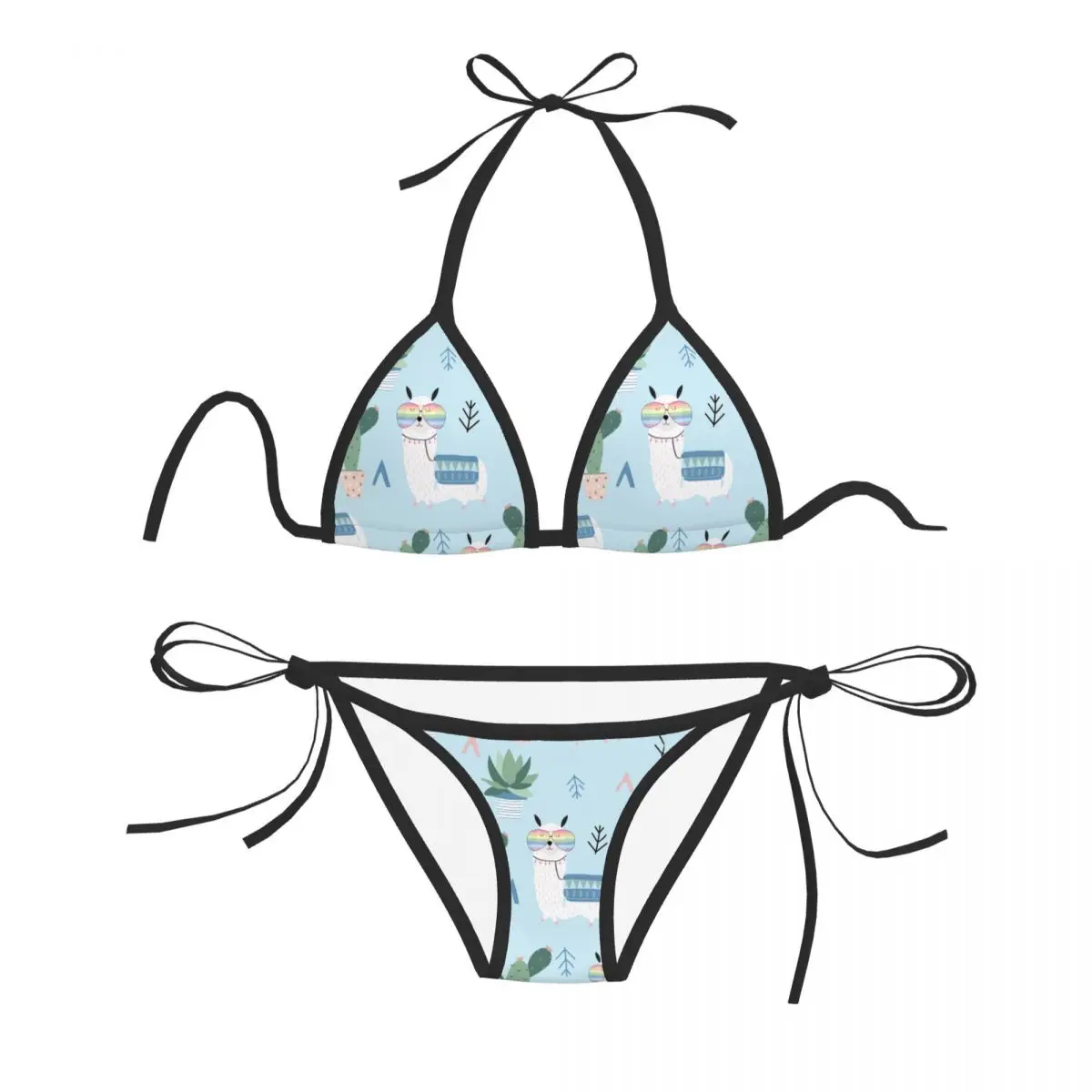 

Bikini Set Swimwear Women Swimsuit Sexy Push Up Swimming Bathing Suit Cute Llama Glasses Cactus Beachwear Summer Brazilian