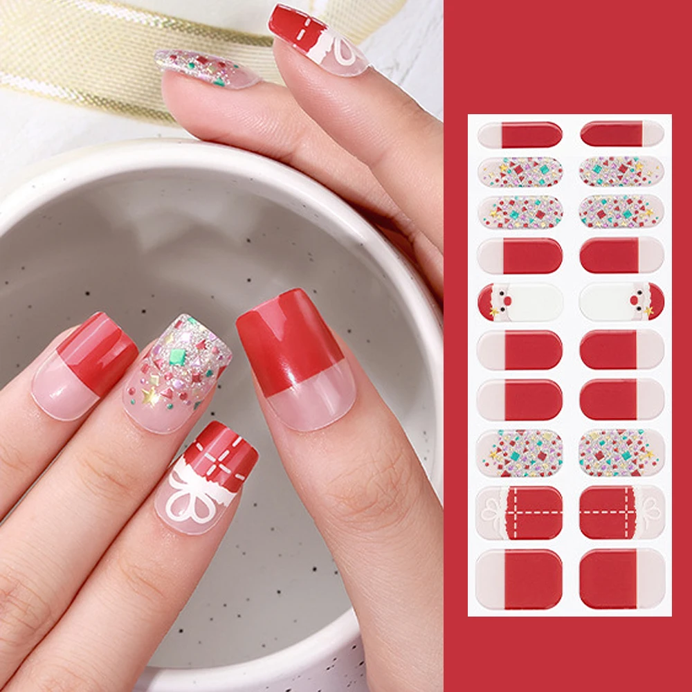 20 советов/аркуш рождественские полуотвержденные гелевые обертывания для ногтей