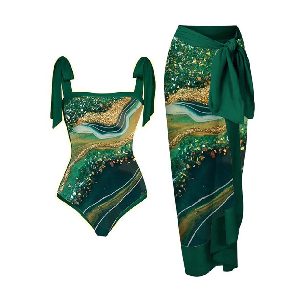 2023 Women Green Swimsuit Printed Holiday Beachwear Cover Up Designer Bathing Suit Summer Surf Wear