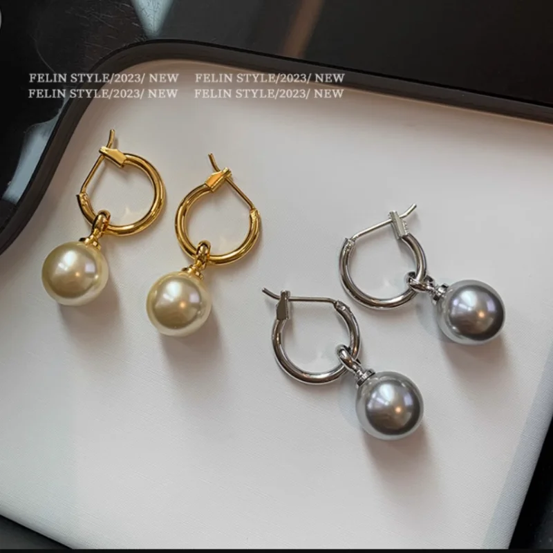 

Crystal Same Grey Pearl Pendant Earrings Female Xia Xiaozhong Design Sense Advanced Unique Temperament Earrings Earrings