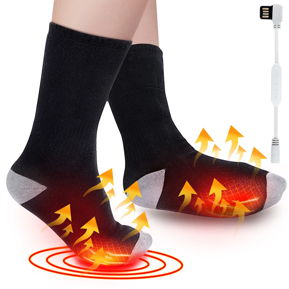 

Хлопковые носки с подогревом и подогревом для мужчин и женщин, 1 * USB 5 В, преобразователь, переключатель, черный (пара), зимние защитные нарука...