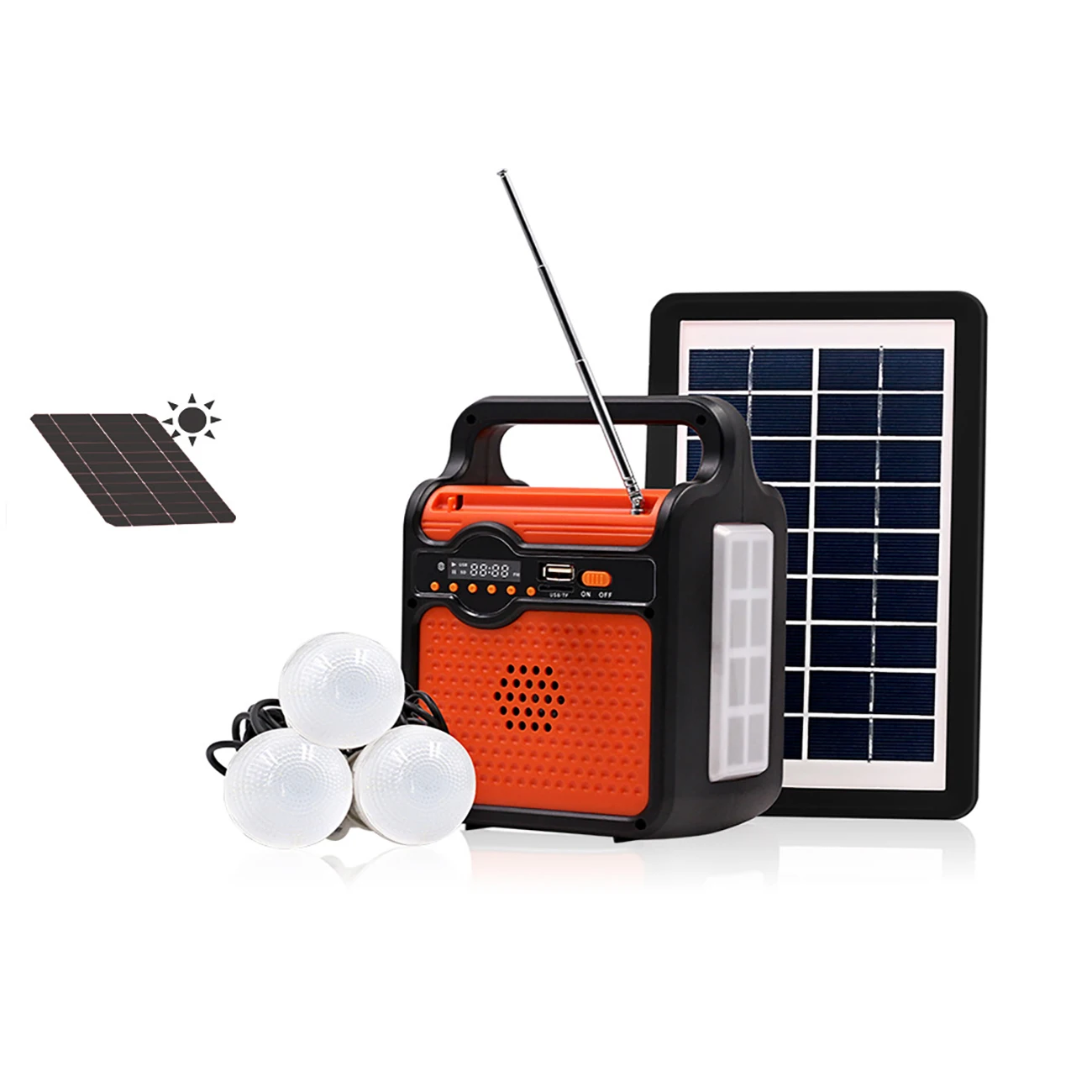 25W Emergency Home bluetooth USB Charge Power Supply Solar Power Panel Generator Kit with FM Radio 3 LED Bulbs Light