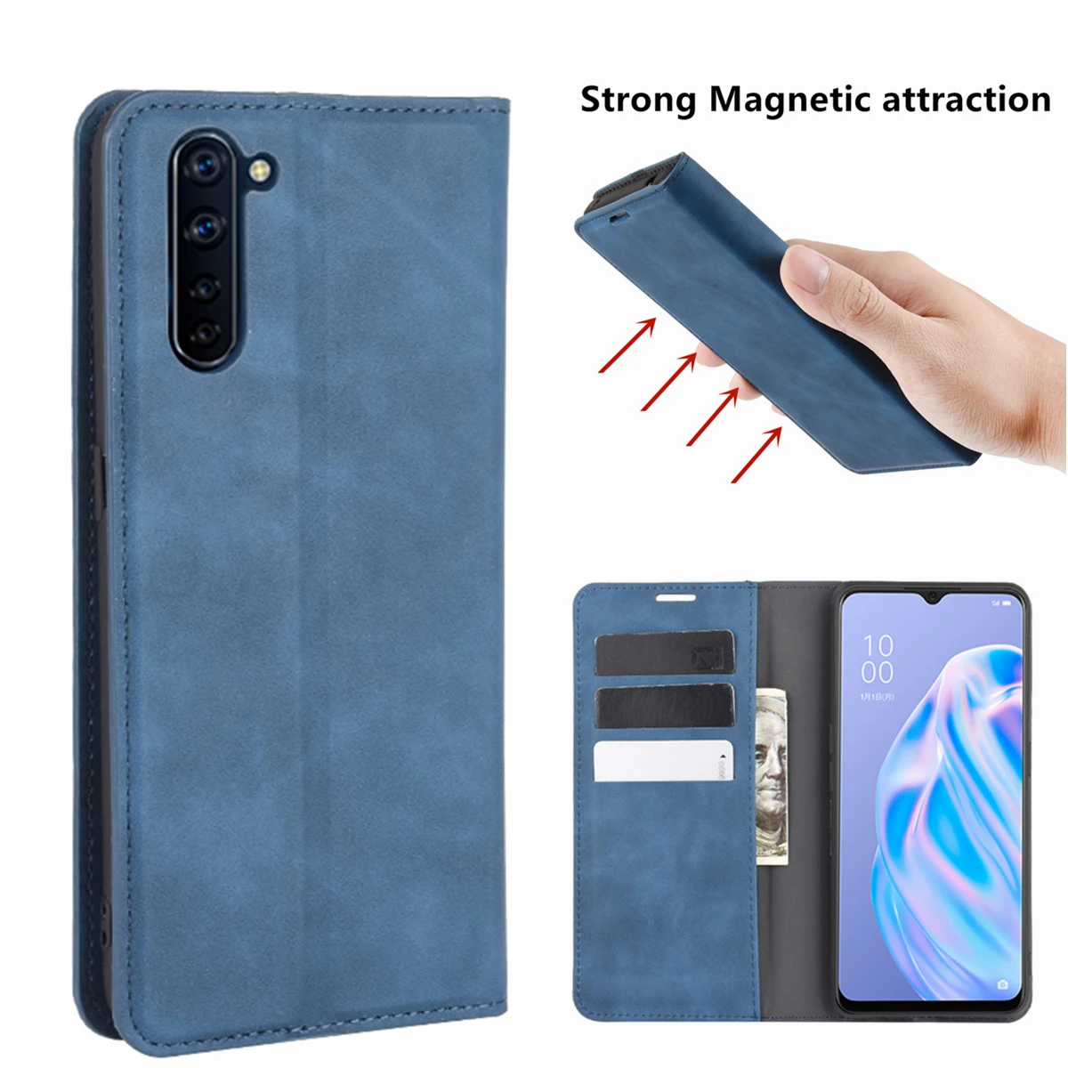 

Magnetic attraction leather case for OPPO Reno 3A (Japan) Retro Case Wallet Business Phone Protective Cover