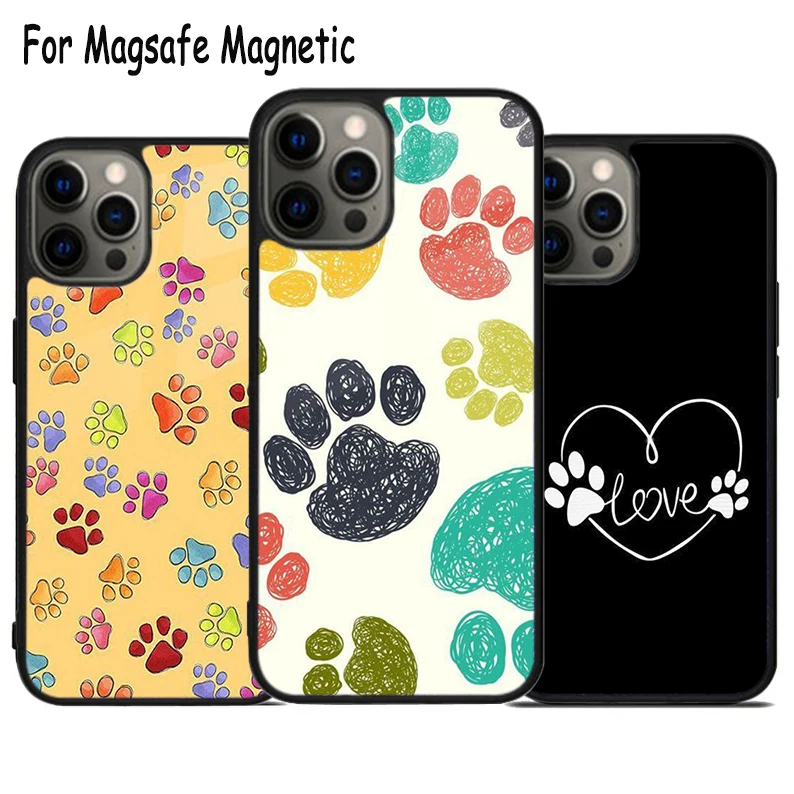 Чехол Magsafe для iPhone 15 16 14 13 11 12 Pro Max Plus Магнитный чехол-бампер с узором лап собак