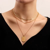 simple multi layer geometric square alloy pendant ins metal wind chain gold hip hop stacked temperament collarbone necklace