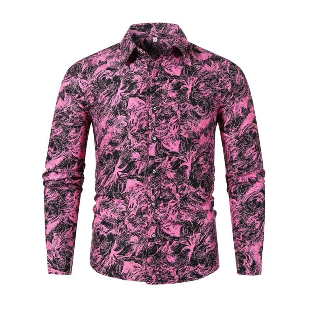 M-3XL New Style Long Sleeve Men's Shirt Autumn Slim Fit Blouse Fashion Casual Loose Print Oversize Top Men 10 Colors