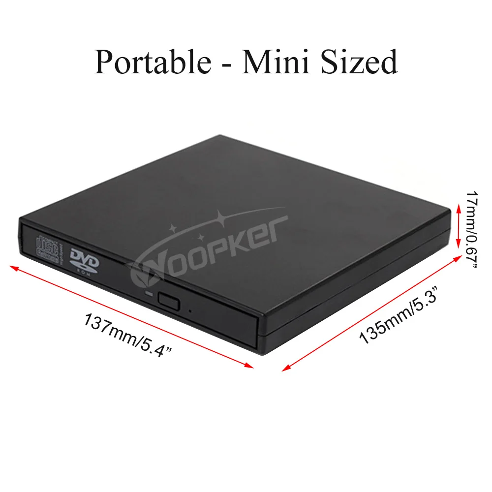 Woopker USB 2.0 External DVD Player CD Drive Mp3 Music Movies Portable Reader for Windows 7/ 8/ 10 Laptop Desktop PC Computer images - 6