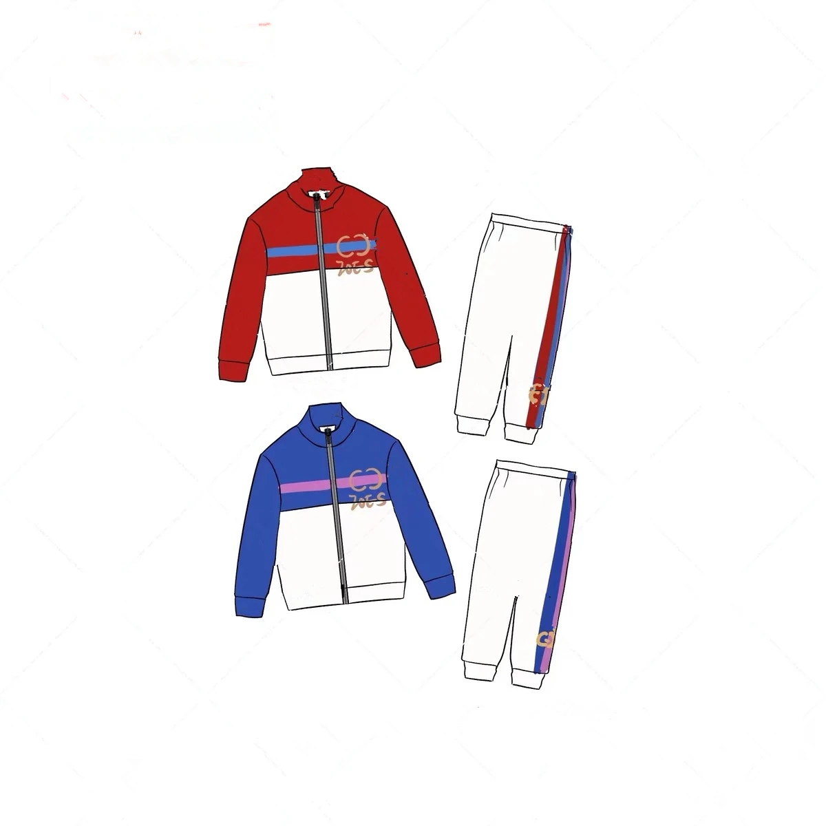 

2023 Autumn/Winter New Boys and Girls' College Style Casual Leather Contrast Zipper Coat and Pants Set