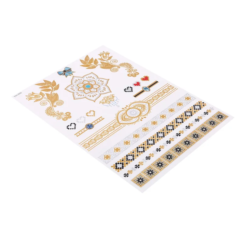 

1PC Flash Metallic Waterproof Temporary Tattoo Gold Silver Tatoo Women Henna Flower Taty Design Tattoo Sticker