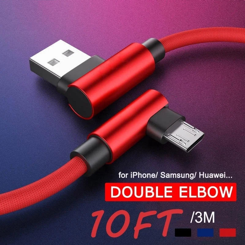 1 м/2 м/3 м разъем под углом 90 градусов без спутывания Micro USB Тип C телефонный кабель