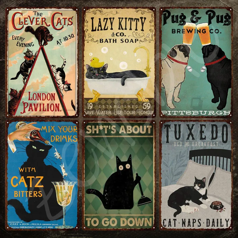 

Metal Sign Wall Decor Lazy Kitty&co Bath Soap Tin Sign The Clever Cats Metal Poster Funny Animal Vintage Plaque for Room Decor