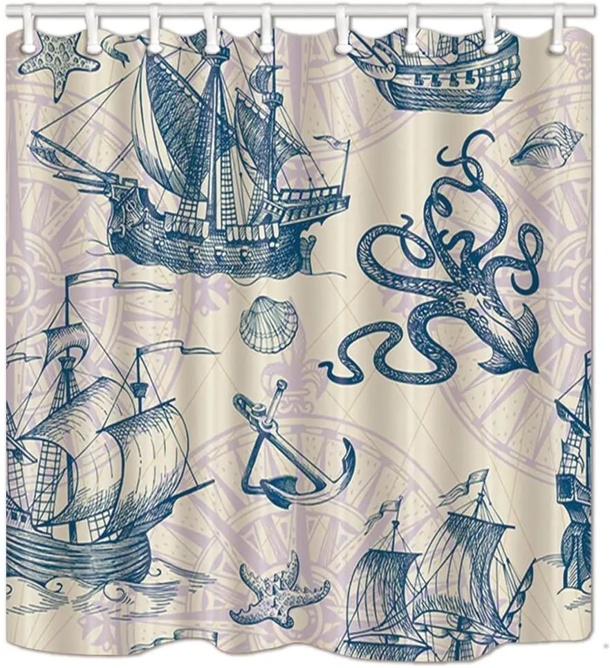 Морская занавеска для душа Осьминог и якорь с кораблем ванной s аксессуары из