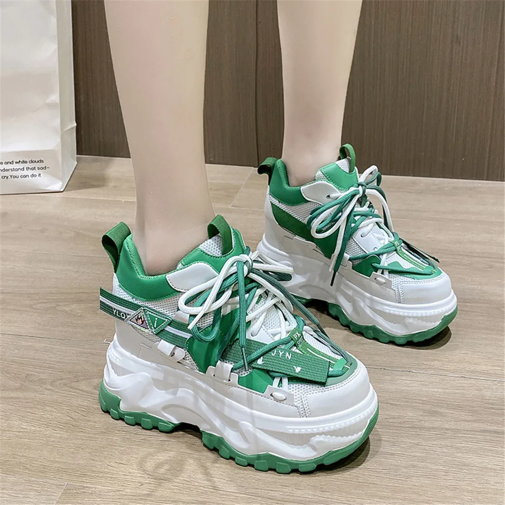 Женские кроссовки на массивной платформе 10 см повседневные дышащие танкетке