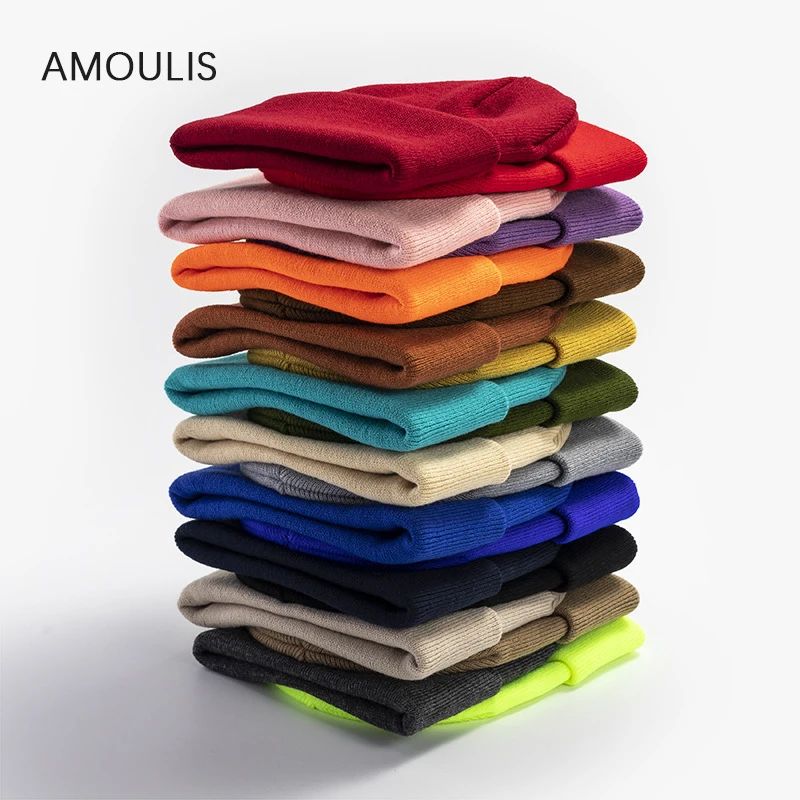 

AMOULIS Fashion Knitted Winter Hats for Women and Men Skullies Beanies Girls Melon Caps Keep Warm Bucket Hat Bonnet Unisex 2022