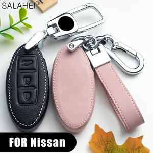 Leather Car Key Cover Case Holder Bag For Nissan Qashqai X-Trail T32 T31 Juke J10 J11 Tiida Pathfinder Cefiro Pulsar Note Kicks