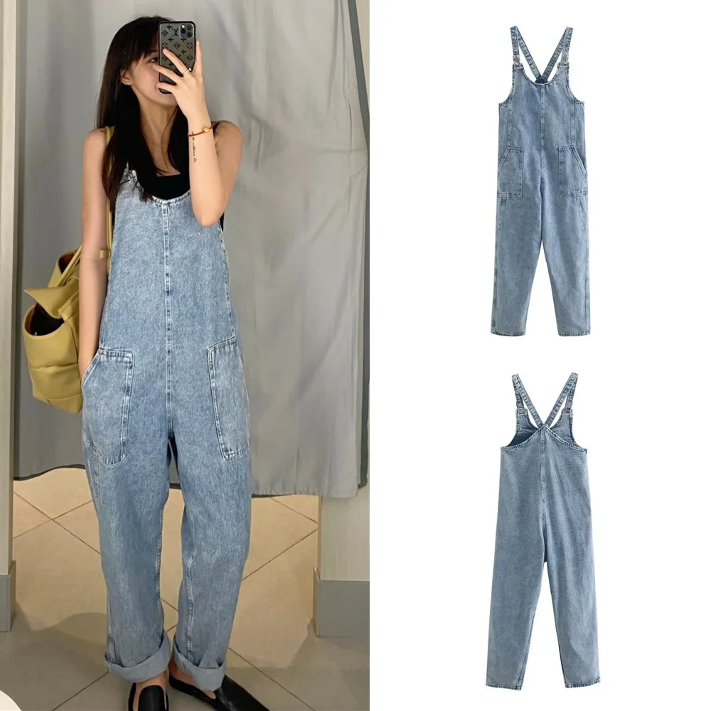 

BM&MD&ZA 2023 Spring and Summer New Women's Clothing Retro Fashion Pocket Denim Jumpsuit Suspenders Casual Jumpsuit