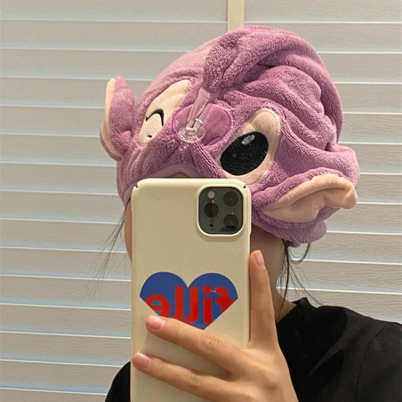 Фото Kawaii Stitch модное коралловое бархатное женское полотенце для сухих волос с милым рисунком Диснея шапочка для душа с сухой оберткой шапочка для душа инструмент подарки для девочек №4