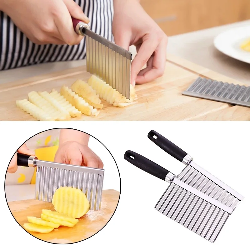 

Stainless Steel Potato Chip Wavy Cutter Dough Vegetable Fruit Crinkle Wavy Knife Chopper Cutter French Fry Maker Kitchen Gadgets