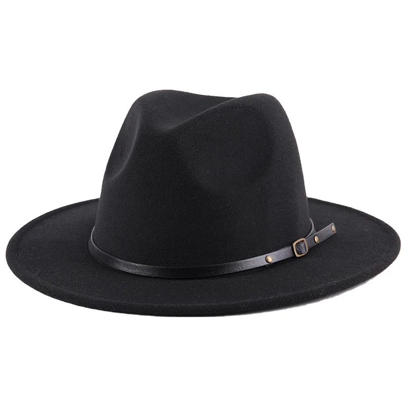 

New Men Wool Felt Fedora Hat Vintage Fashion Black Hat With Wide Brim Gentleman Elegant Lady Winter Autumn Jazz Caps For Women