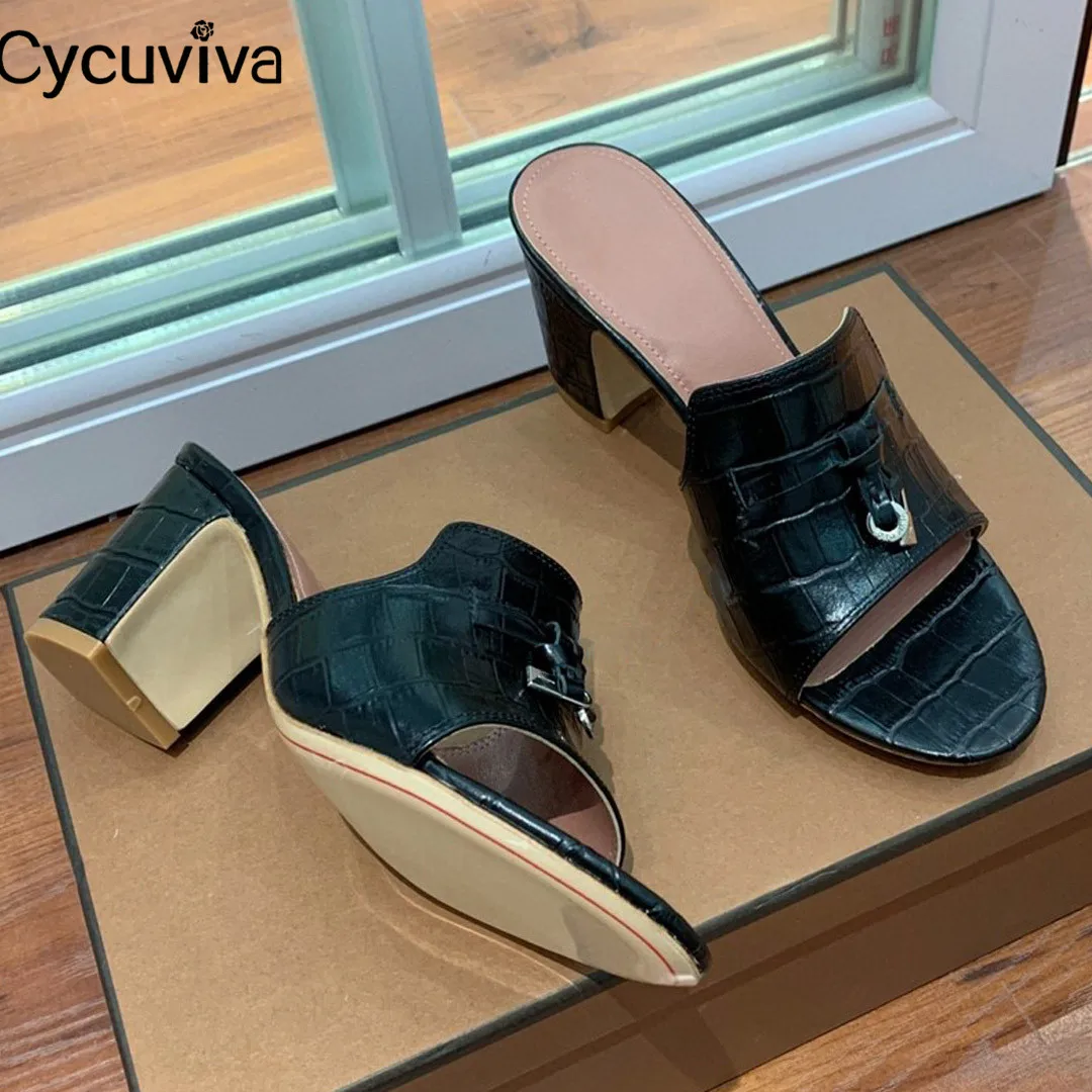 Шлепанцы женские из страусиной кожи сандалии на массивном каблуке для прогулок