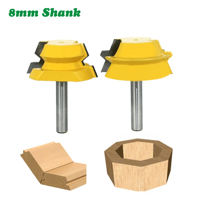 

2PC/Set 8MM Shank Milling Cutter Wood Carving Lock Miter Tenon Router Bits 22.5 Degree Glue Joinery Milling Cutter Set for Wood