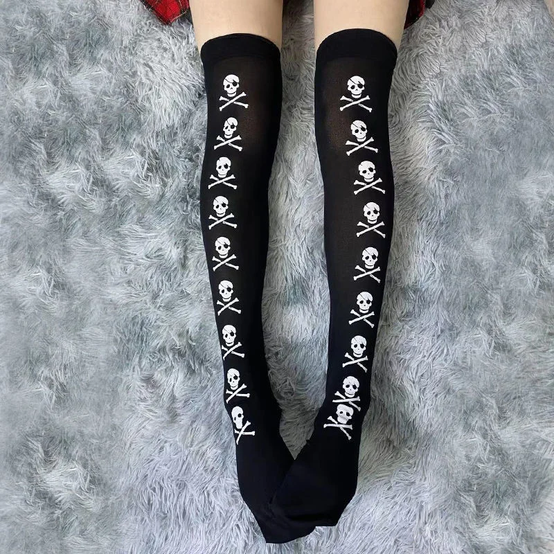 

Skull Bat Gothic Dark Long Sexy Stockings Women spider Harajuku Emo Alternative Tights Lingerie Skin Thigh High Garters Hosiery