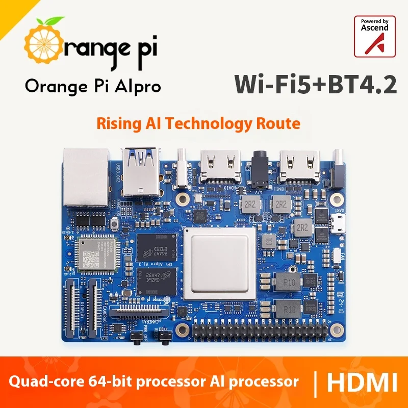 Плата разработки Orange Pi Процессор AIPro Ascend AI 8/20 TOPWiFi Bluetooth