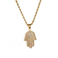 iced out bling hamsa hand of fatima pendant male gold color stainless steel necklaces hip hop mens jewelry dropshipping
