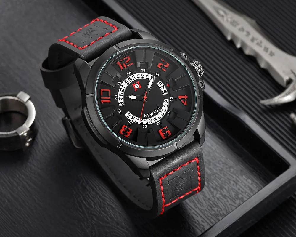 

Men's leisure sports quartz watch men's waterproof calendar watch men's fashion niche personality design leather buckle watch