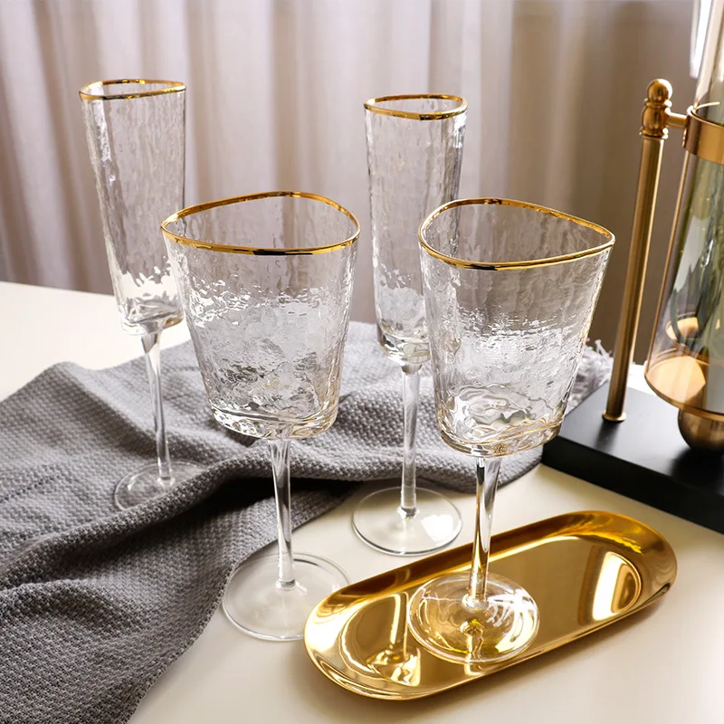 

Creative Hammer Golden Edge Crystal Wineglass Champagne Glass European Goblet Wine Glass Red Wine Glass Bar Glassware Cocktail