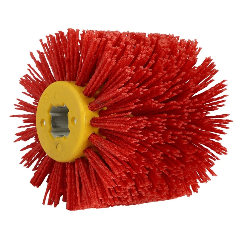 

Hot Sale 4X Red Abrasive Wire Drum Brushes Deburring Polishing Buffing Wheel For Furniture Wood Angle Grinder Adapter