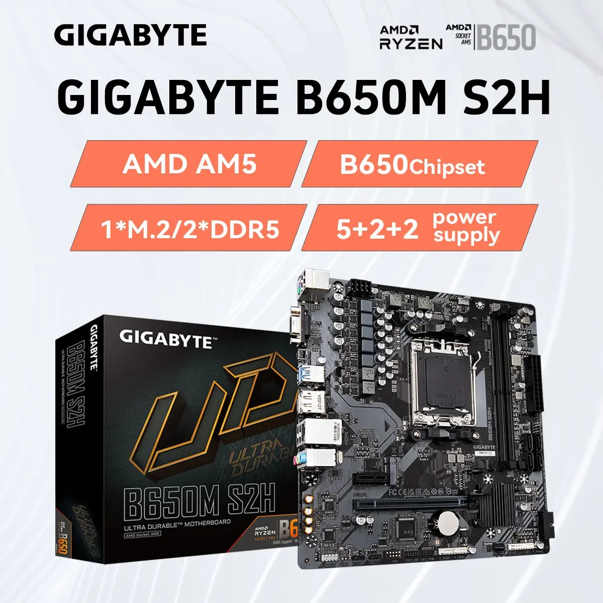 Материнская плата GIGABYTE B650M S2H M-ATX 2 * DDR5 M.2 PCIe 4.0 X16 4 SATA 3.0 VGA + DP HDMI AMD Ryzen 7000/8000 Series AM5
