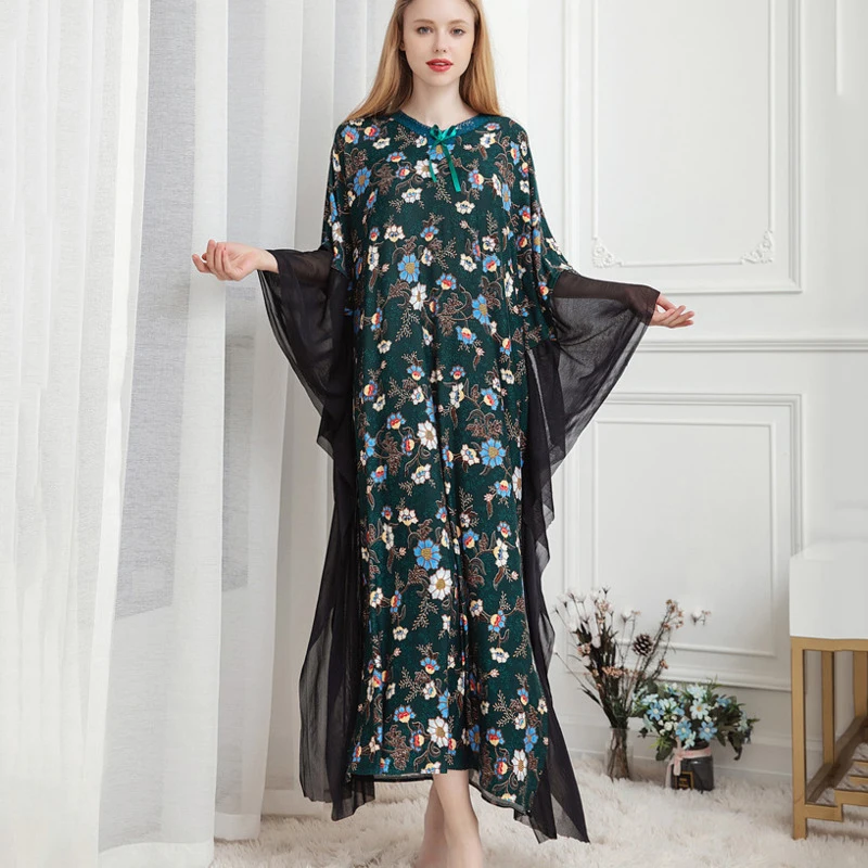 

New Womens Modal Nightdress Cotton Bat Sleeves Floral Sleepdress Nightwear Home Long Dressing Gown Sleepwear Nightgown Plus Size