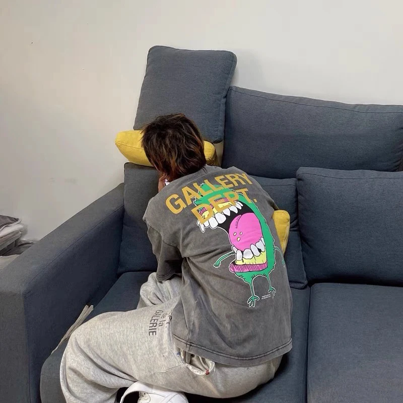 

Футболка оверсайз с изображением картины галереи джинсов, ретро-футболка с эффектом потертости, уличная Универсальная футболка с принтом