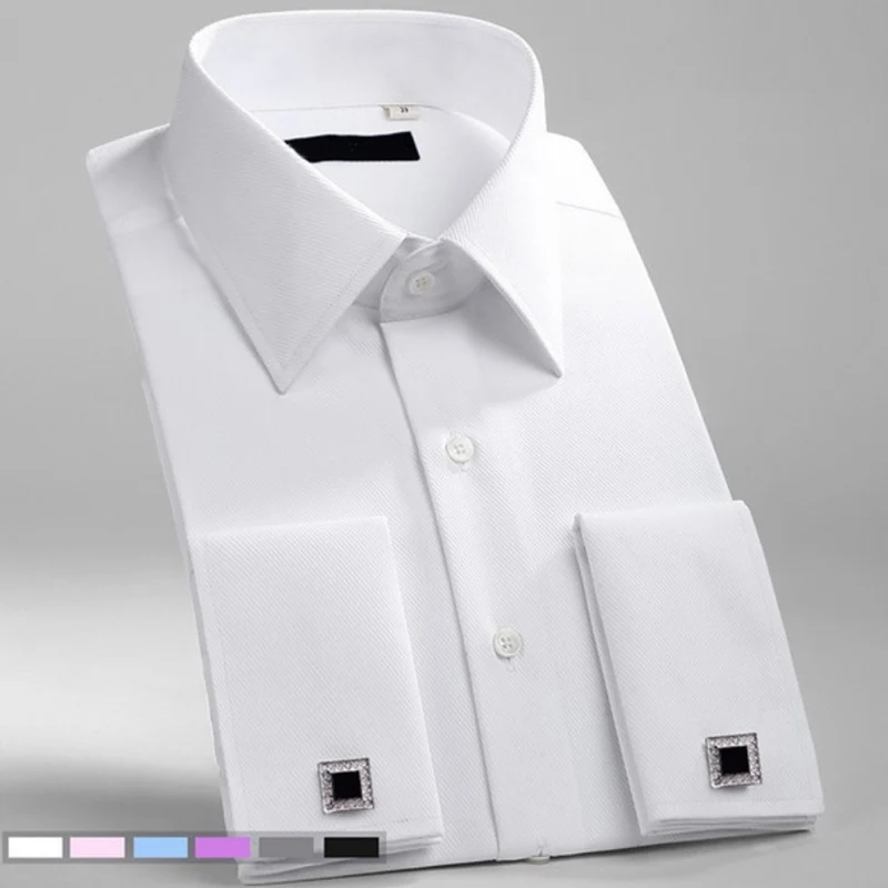 

M~6XL Men's French Cuff Dress Shirt 2023 New White Long Sleeve Formal Business Buttons Male Shirts Regular Fit Cufflinks Shirt